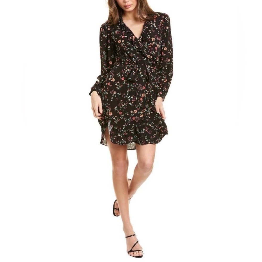 Maje Rosalio Robe Imprime Cach Wrap Dress in Black Multi - Size 3 US L $375